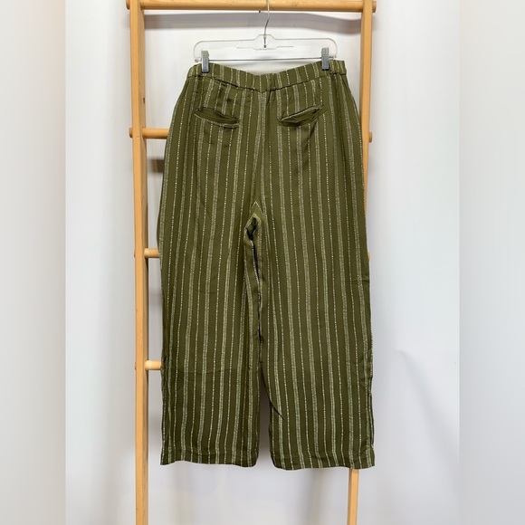 KAARI BLUE Olive green with white stripe wide leg pants size L - Picture 6 of 11